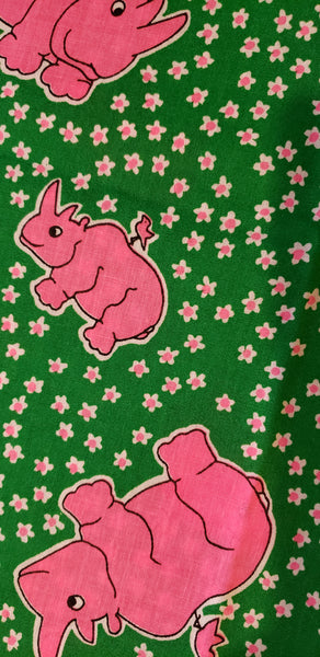 Preppy Rhinos fabric • vintage • 14" × 45"