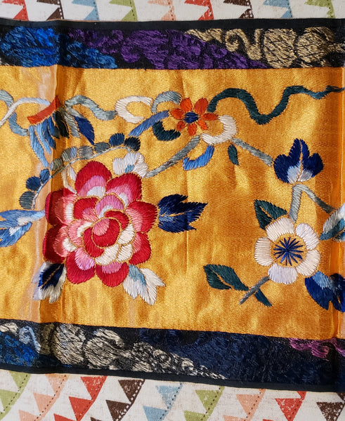 Embroidered silk runner • vintage? • 20" × 6.5"