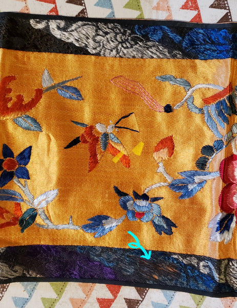 Embroidered silk runner • vintage? • 20" × 6.5"