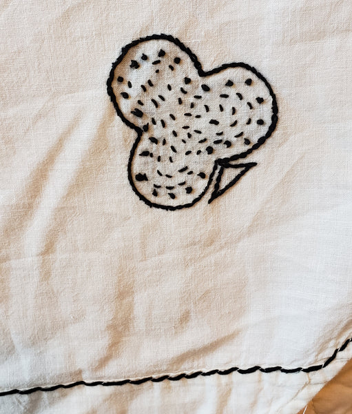 Embroidered bridge table cover • c. 1930s-1950s
