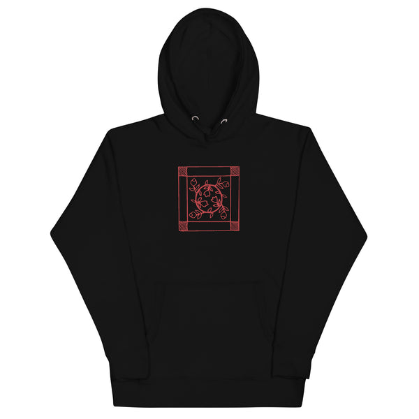 Dunton "Old Quilts" red embroidered logo hoodie
