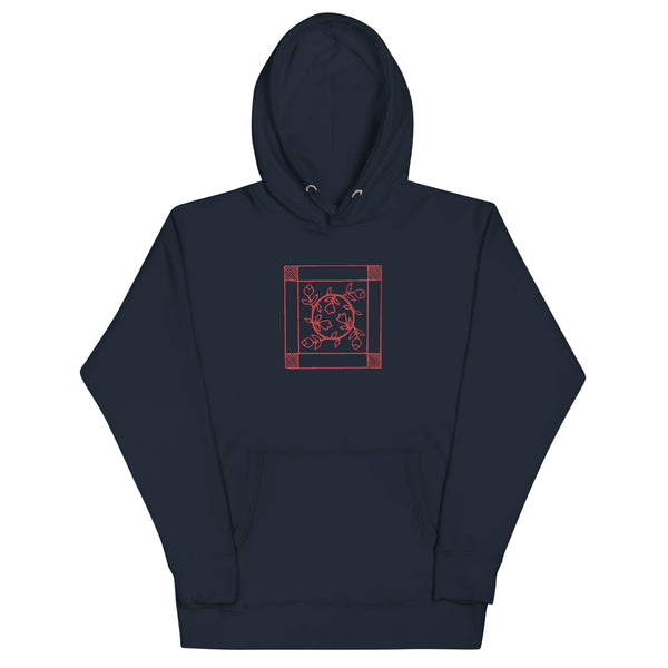Dunton "Old Quilts" red embroidered logo hoodie