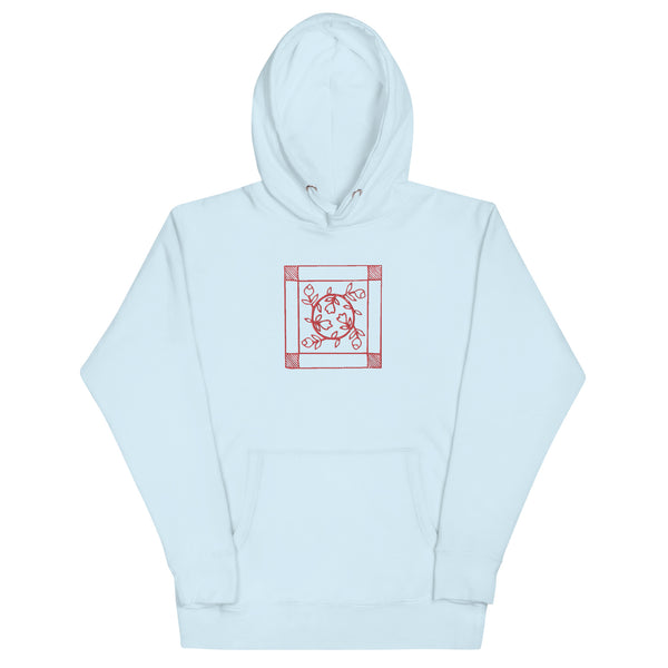 Dunton "Old Quilts" red embroidered logo hoodie