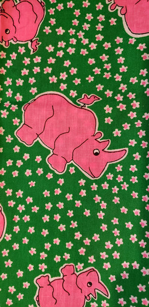 Preppy Rhinos fabric • vintage • 14" × 45"