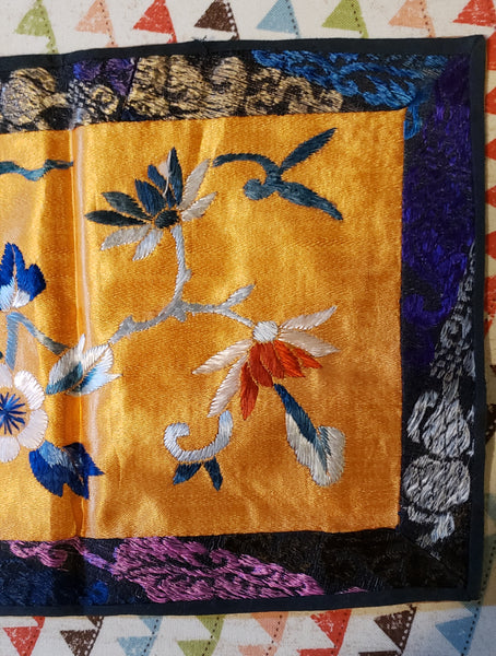 Embroidered silk runner • vintage? • 20" × 6.5"