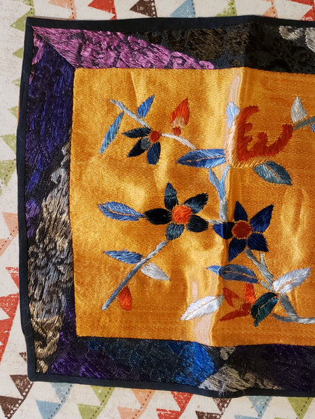 Embroidered silk runner • vintage? • 20" × 6.5"