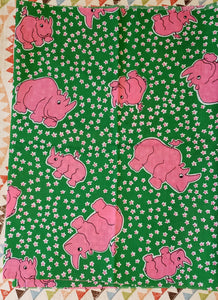 Preppy Rhinos fabric • vintage • 14" × 45"