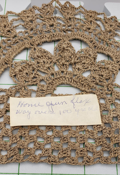 Handspun flax + crocheted items • "way over 100 yrs old"