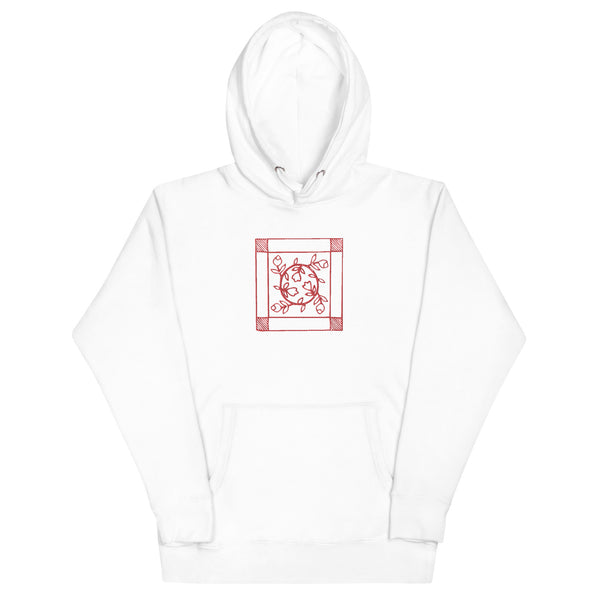 Dunton "Old Quilts" red embroidered logo hoodie